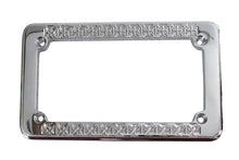 Load image into Gallery viewer, V-TWIN Maltese style chrome license plate frame with lighting, designed for motorcycle customization.