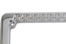 Load image into Gallery viewer, Chrome Maltese style V-Twin license plate frame with lighting, designed for motorcycle license plates.