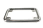 Stainless V-Twin license plate frame with lighting feature, designed for motorcycle customization and durable metal construction.