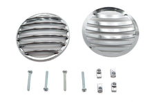 Load image into Gallery viewer, Chrome V-TWIN turn signal lens and grille set for motorcycle lighting, featuring a sleek, reflective finish.