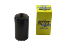 Load image into Gallery viewer, V-TWIN Hex Spin On Oil Filter attached to oil tank, black metal construction, designed for motorcycle oil filtration.