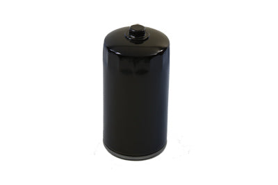 V-Twin Hex Spin On Oil Filter attached to oil tank, showcasing the durable V-Twin brand oil filter for motorcycle maintenance.