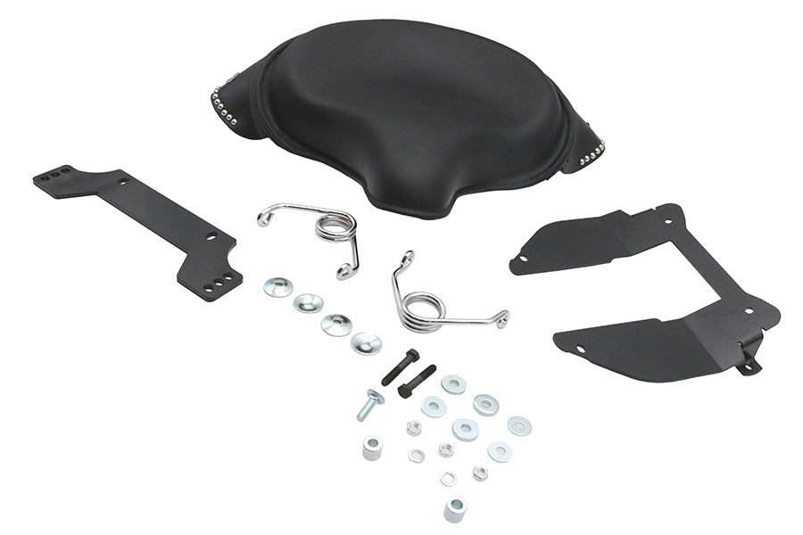 V-TWIN Deluxe Solo Seat Kit with saddlebag for motorcycle, featuring a comfortable seat and stylish storage options