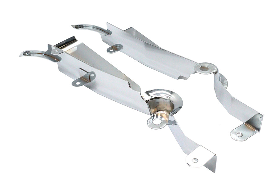 V-Twin Chrome Saddlebag Filler Panel Kit installed on motorcycle saddlebag, enhancing style and fit for V-Twin seat and saddlebag accessories.