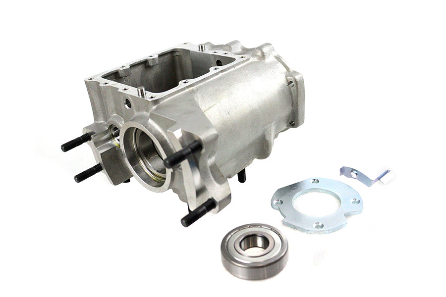 V-Twin All Balls 4-speed transmission gear box with components, showcasing the gear casing and internal parts for motorcycle transmission.