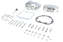 Load image into Gallery viewer, Chrome V-Twin transmission side cover and top cover set for motorcycle, featuring durable metal construction and sleek finish.