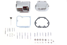 Load image into Gallery viewer, Chrome V-Twin transmission side and top cover set for motorcycle, featuring polished metal finish and detailed design.