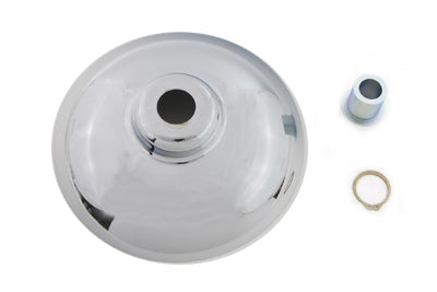V-TWIN chrome hub cap kit for motorcycle wheels and tires, featuring shiny chrome finish and classic design.