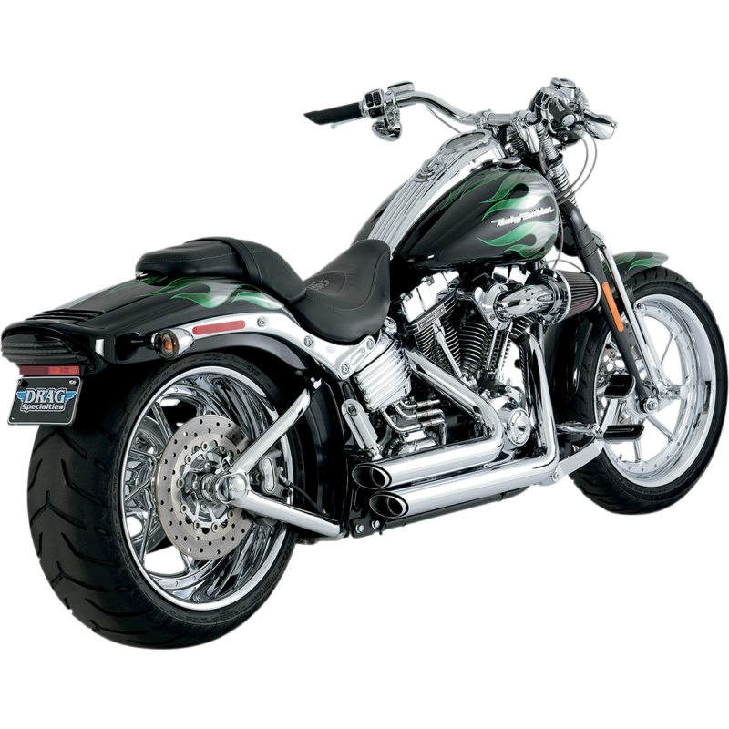 Chrome Vance and Hines Staggered Short Shots 2:2 exhaust system for Harley Softails 2000-2009, with dual short mufflers and chrome finish.