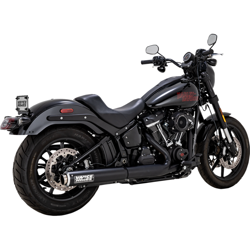Chrome Vance and Hines SuperSport slip-on muffler for Harley Softails 2025, showcasing sleek exhaust design.