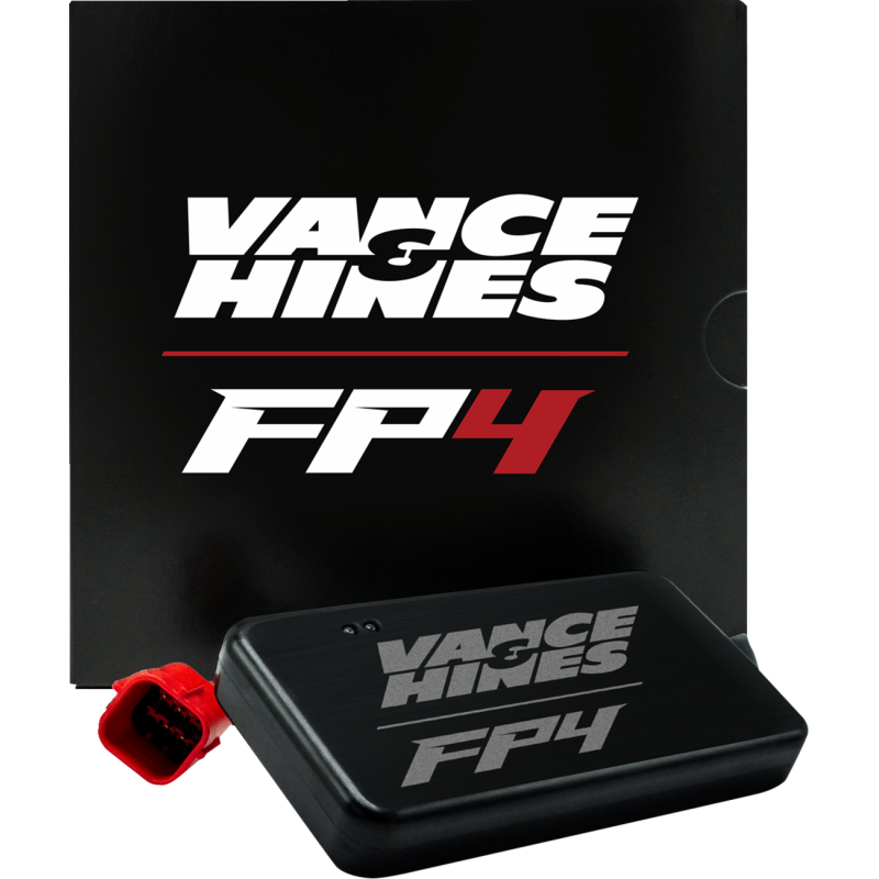 Vance and Hines FuelPak FP4 EFI tuner for Harley Davidson touring and Softail models, showing the compact tuning device.