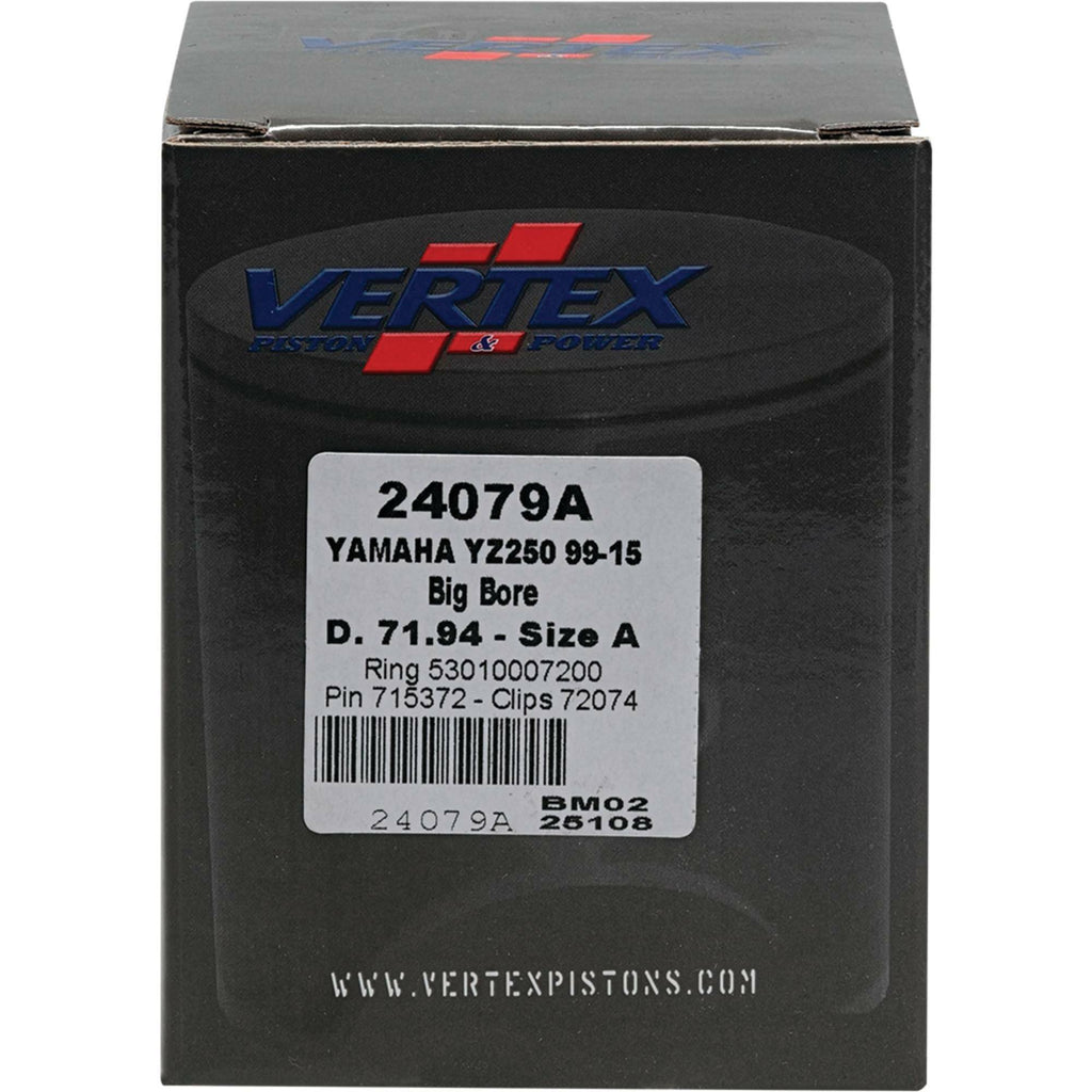 Vertex piston kit for Yamaha 71.94mm cast big bore with +5.60mm, includes piston components for engine upgrade.