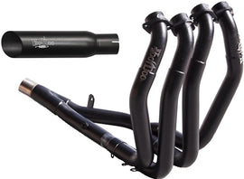 VooDoo Full System Suz Black 4-Into-1 exhaust for Hayabusa motorcycle, showcasing the sleek black finish and exhaust design.