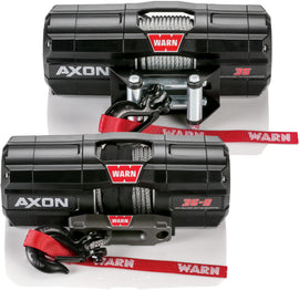 Warn Axon 3500 wire rope winch with durable metal frame and steel cable, designed for heavy-duty vehicle recovery and off-road use.