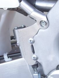 WORKS rear master cylinder guard for motorcycle, durable metal guard protecting the rear brake master cylinder.