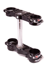 XTRIG Rocs Tech Clamps in black for motorcycle suspension, 22mm diameter, durable aluminum construction.