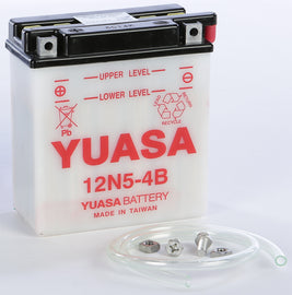 Yuasa 12N5-4B conventional 49-1703 automotive battery with positive and negative terminals visible