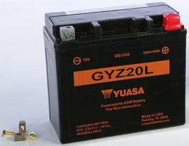 Yuasa GYZ20L FA sealed factory-activated lead-acid battery, automotive replacement, with durable black casing.