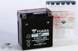 Yuasa YTX7L-BS maintenance-free motorcycle battery with compact design and durable construction.
