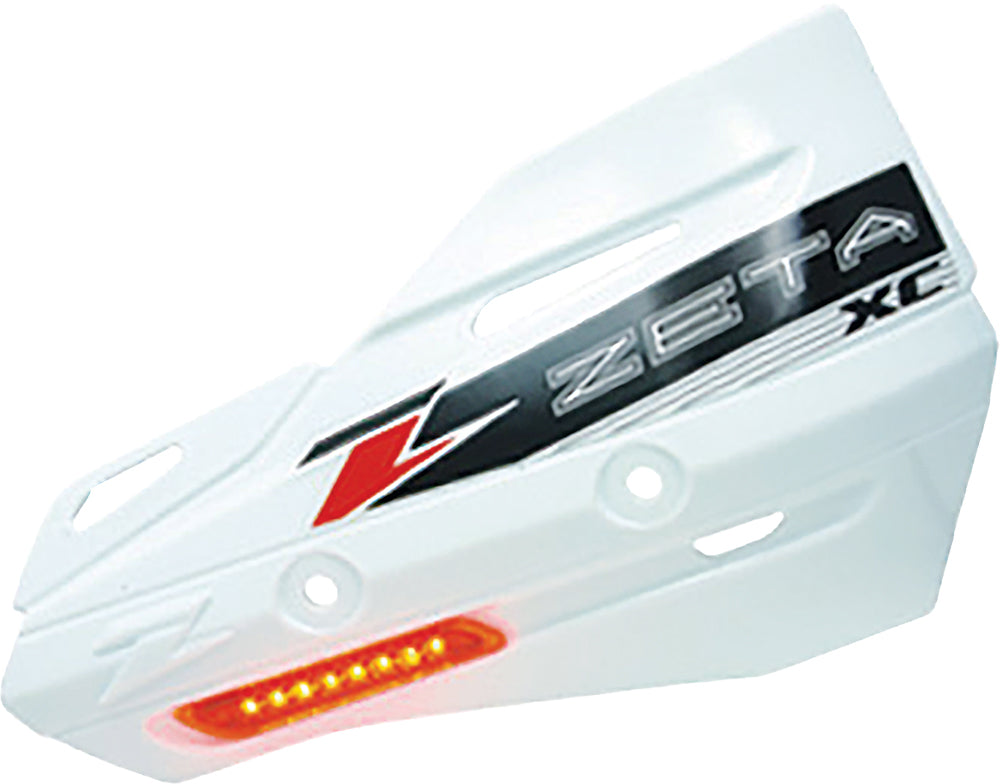 White ZETA Xc Protector Handguard Shields for Honda CRF250 motorcycle, featuring durable plastic construction and mounting hardware.