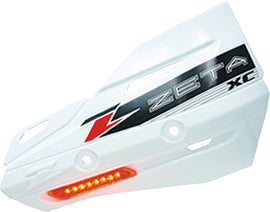 White ZETA Xc Protector Handguard Shields for Honda CRF250 motorcycle, featuring durable plastic construction and mounting hardware.