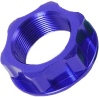 Blue ZETA off-road steering stem nut and bolt, M22x27-P1.0, H12, for vehicle steering components.