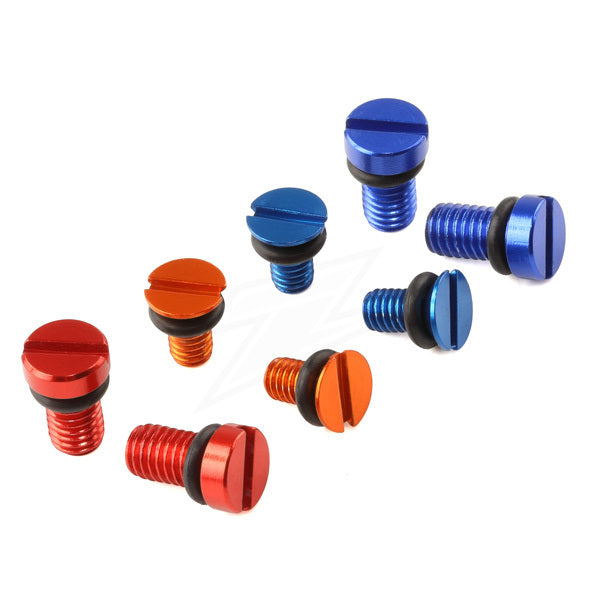 ZETA Ff Air Valve Cap Screw WP in orange, set of 2, for suspension systems, featuring durable metal construction.