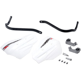 ZETA Armor Handguard XC Pro Kit with black and white U-clamp for 28.6mm handlebars, durable motorcycle or bike protection gear