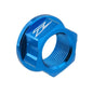 Blue ZETA axle nut M22x30-P1.5 H18 with detailed threading and markings, designed for bike or motorcycle wheel hub applications.