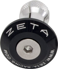 Black ZETA bar end plug, designed for bicycle handlebars, featuring a sleek finish and durable construction.