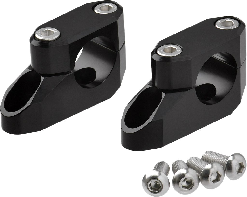 ZETA offset handlebar riser kit in black, 20mm, for 26mm and 28.6mm handlebars, with 22.2mm clamp diameter, shown on bike.