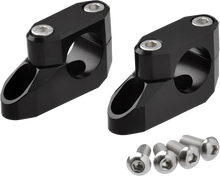 Load image into Gallery viewer, ZETA offset handlebar riser kit in black, 20mm, for 26mm and 28.6mm handlebars, with 22.2mm clamp diameter, shown on bike.