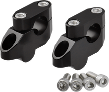 Load image into Gallery viewer, Black ZETA Offset Handlebar Riser Kit with 20mm, 26mm, and 22.2mm clamps for motorcycle handlebars.