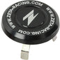 Black ZETA stem cap for motorcycle handlebars, featuring a sleek design and durable construction.