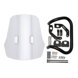 ZETA Adventure Windscreen for Kawasaki motorcycle, clear windshield with mounting brackets, designed for durability and wind protection