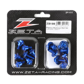 ZETA aluminum bolt kit in blue for Yamaha YZ250 motorcycle, includes multiple bolts for frame and engine components.