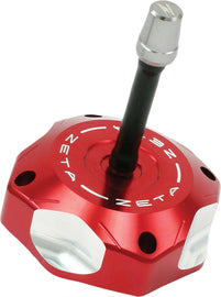 Red ZETA Billet Gas Cap for Yamaha YZ250 motorcycle, showcasing durable metal construction and vibrant red finish.